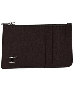 Tod's Accessoires ,Bruin ,Leer Tsy Porta Carte Zip Medio T - Zwart