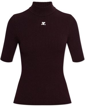 Courreges Geripptes Rollkragentop - Lila