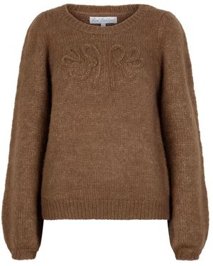 Red Button Gemütlicher Strickpullover Mit Puffärmel - Braun