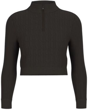 Guess Truien & Vesten ,Zwart ,Katoen Half-Zip Kabel Gebreide Crop Trui