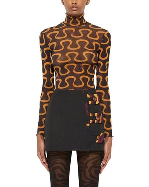PUCCI Tops ,Veelkleurig ,Tweed Onda Print High-Neck Tulle Top - Bruin