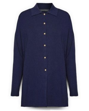 Elena Miro Truien & Vesten ,Blauw ,Polyester Lange Cardigan Met Kraag
