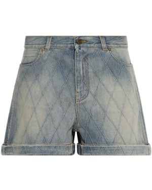 Balmain Korte Broeken ,Blauw ,Denim Denim Shorts Met Vintage-Effect
