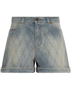 Balmain Korte Broeken ,Blauw ,Denim Denim Shorts Met Vintage-Effect