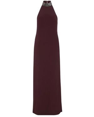 Brunello Cucinelli Burgunder Halterneck Maxikleid - Lila