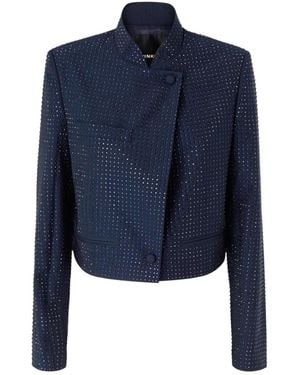 Pinko Jassen ,Blauw ,Leer Cropped Blazer Met Tonaal Strass