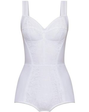 Dolce & Gabbana Tops ,Wit ,Bodysuit Met Kanten Inzetstukken - Blauw