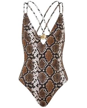 Moschino Badmode ,Veelkleurig ,Smiley Slangenprint Badpak - Bruin