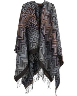 Missoni Jassen ,Veelkleurig ,Wol Zigzag Fringed Cape - Grijs