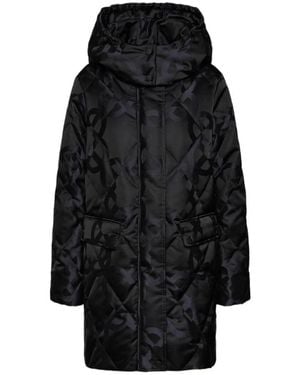 Elena Miro Jassen ,Zwart ,Polyester Monogram Donsjack Met Capuchon