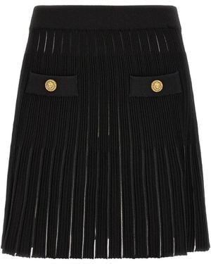Balmain Flared Knit Mini Rok - Zwart