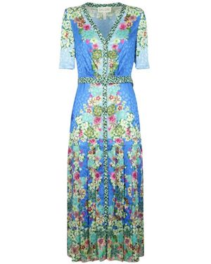 Saloni Kleedjes ,Veelkleurig ,Polyester Lea Shirt-C Dress - Blauw