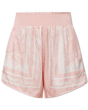 Balmain Korte Broeken ,Roze ,Printed Foulard Pyjama Shorts