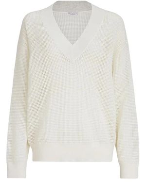 Brunello Cucinelli V-Neck Knitwear - Blanco