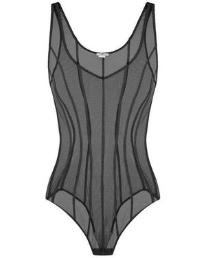 Elisabetta Franchi Tops ,Zwart ,Tule Tulle Micro-Mesh Bodysuit - Grijs