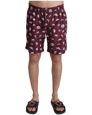 Dolce & Gabbana Cappelli bordeaux Stampa Beachwear Pantaloncini Costumi da bagno - Rosso