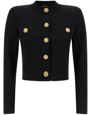 Balmain Truien & Vesten ,Zwart ,Viscose Knit Cardigan - Blauw