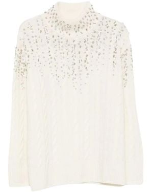 Ermanno Scervino Trui Met Kabelpatroon En Kristalversiering - Wit