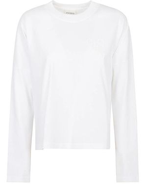 Closed Tops ,Wit ,T-Shirt Met Lange Mouwen En Ronde Hals Met Geborduurd Logo