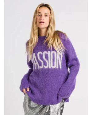 Suncoo Fluffy Wollen Mix Trui Met Ronde Hals - Paars