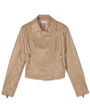 Oltre Jassen ,Polyester Cropped Biker Jacket - Naturel