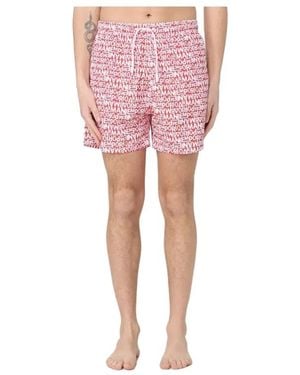 Emporio Armani Badmode ,Rood ,Polyester Zwemshorts Met All-Over Logo - Roze