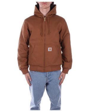 Carhartt Hoodies & Sweatvesten ,Bruin ,Hooded Logo Front Zipper Jas