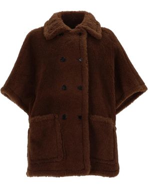 Max Mara Jacquard Wollponcho - Braun