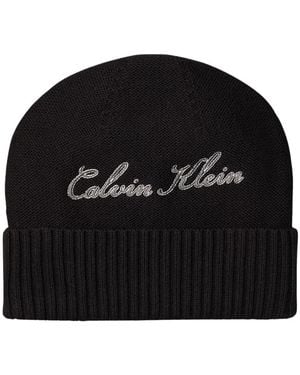 Calvin Klein Scripted Logo Cotton Beanie - Schwarz