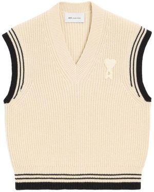 Ami Paris Sleeveless Knitwear - Natural