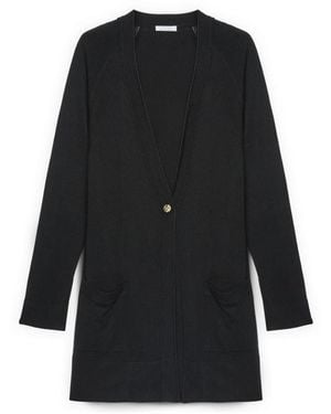 FIORELLA RUBINO Truien & Vesten ,Zwart ,Nylon Lange Cardigan Met V-Hals