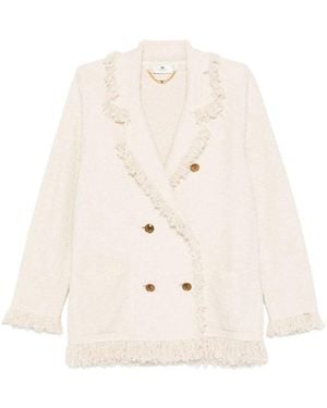 Elisabetta Franchi Bouclé-Strickjacke Mit Fransen - Natur