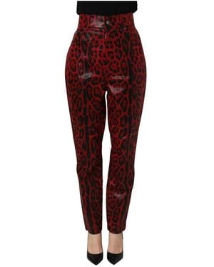 Dolce & Gabbana Leren 5-Zakken Broek Met Luipaardprint - Rood
