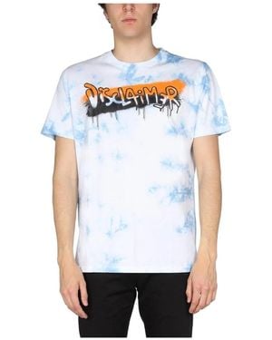 DISCLAIMER Tops ,Blauw ,Tie-Dye Graphic T-Shirt - Wit