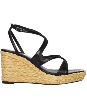 Jimmy Choo Schwarze Leder Keilabsatz Sandalen Vintage Effekt - Blau