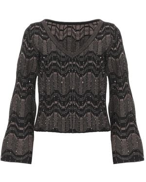 D.exterior Truien & Vesten ,Bruin ,Pailletten Trui Met V-Hals En Pailletten - Zwart