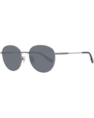 Hackett Accessoires ,Grijs ,Grijze Zonnebril Rond Blauw Lens