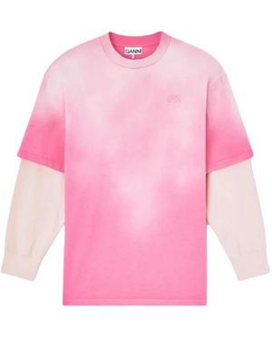 Ganni Long Sleeve T-Shirts - Pink