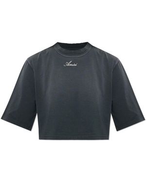 Amiri Tops ,Grijs ,Katoen Korte T-Shirt Met Vintage-Effect - Blauw