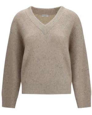 Brunello Cucinelli V-Neck Knitwear - Grigio