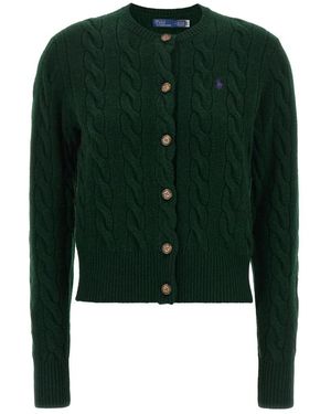 Polo Ralph Lauren Truien & Vesten ,Groen ,Wol Braid Cardigan