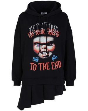 Gcds Kleedjes ,Zwart ,Katoen Chucky Hoodie Mini Jurk