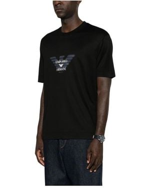 Emporio Armani Tops ,Zwart ,Logo Print Crew Neck T-Shirt