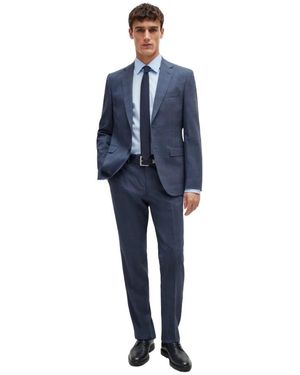 HUGO Geruite Wollen Blend Regular Fit Jurk - Blauw