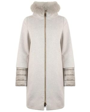 Herno Jassen ,Grijs ,Leer Cashmere Cocoon Jas - Wit