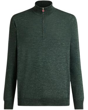 Kiton Seide Kaschmir Leinen Polo Neck Top - Grün