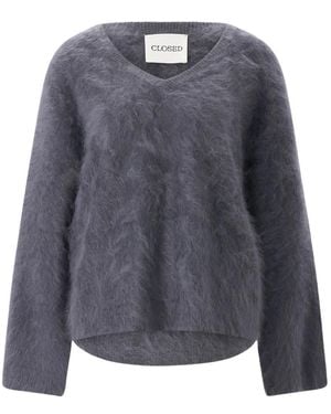 Closed V-Hals Gebreide Kleding - Blauw
