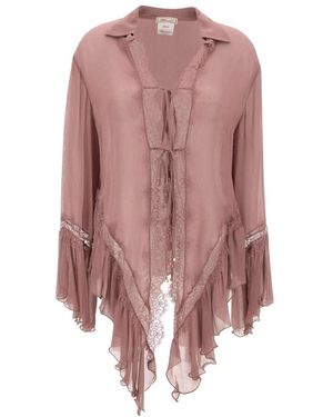 Blumarine Asymmetrische Blouse Van Crêpe De Chine En Kant - Roze