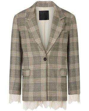 Liu Jo Jassen ,Geruite Blazer Met Kantdetails - Naturel
