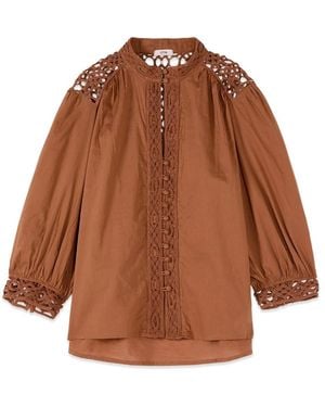 Oltre Baumwollbluse Mit Makramee-Einsätzen - Braun